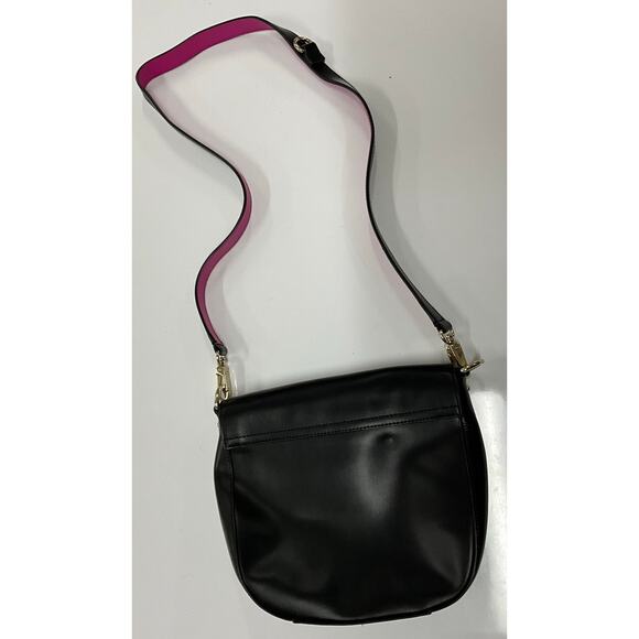 Kate Spade New York Crossbody Saddle Bag Purse Black and Pick Contrast Leather - Picture 2 of 12
